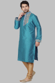 Sky Blue Dupion Silk Dori Embroidered Men's Kurta Churidar