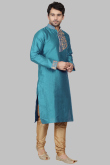 Sky Blue Dupion Silk Dori Embroidered Men's Kurta Churidar