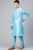 Sky Blue Dupion Silk Straight Cut Men Kurta Pajama for Wedding & Party
