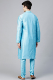 Sky Blue Dupion Silk Straight Cut Men Kurta Pajama for Wedding & Party
