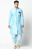 Sky Blue Dupion Silk Straight Cut Men Sherwani for Wedding & Party