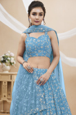 Sky Blue Embroidered Flared Style Georgette Lehenga 
