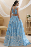 Sky Blue Embroidered Flared Style Georgette Lehenga 