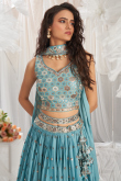 Sky Blue Embroidered Georgette Flared Style Lehenga 