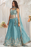 Sky Blue Embroidered Georgette Flared Style Lehenga 