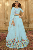 Lehenga for Wedding Wear in Georgette Sky Blue with Thread Work