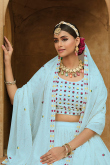 Lehenga for Wedding Wear in Georgette Sky Blue with Thread Work