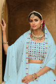 Lehenga for Wedding Wear in Georgette Sky Blue with Thread Work