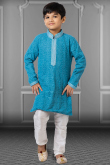 Sky Blue Georgette Resham Thread Embroidered Boy's Kurta Churidar