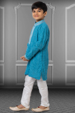 Sky Blue Georgette Resham Thread Embroidered Boy's Kurta Churidar