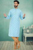 Jacquard Sky Blue Party Wear Men Kurta Pajama