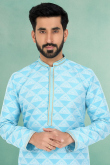 Jacquard Sky Blue Party Wear Men Kurta Pajama