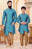 Sky Blue Jacquard Father Son Duo Sherwani
