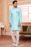 Sky Blue Jacquard Silk Men's Sherwani
