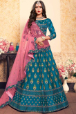 Sky Blue Satin Lehenga With Satin Choli