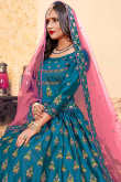 Sky Blue Satin Lehenga With Satin Choli