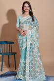Sky Blue Net Resham Embroidered Light Weight Saree