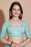 Sky Blue Net Resham Embroidered Light Weight Saree