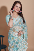 Sky Blue Net Resham Embroidered Light Weight Saree