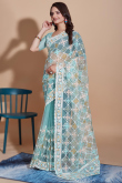 Sky Blue Net Resham Embroidered Light Weight Saree