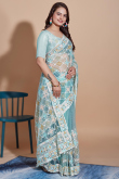 Sky Blue Net Resham Embroidered Light Weight Saree