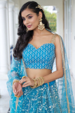 Sky Blue Net Sequins Embroidered Flared Style Lehenga