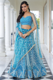 Sky Blue Net Sequins Embroidered Flared Style Lehenga