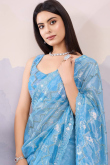 Sky Blue Net Sequins Embroidered Light Weight Saree