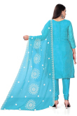 Sky Blue Organza Embroidered Churidar Suit