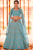 Sky Blue Organza Embroidered Lehenga