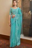 Sky Blue Organza Embroidered Party Wear Saree