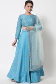 Sky Blue Satin Embroidered Lehenga