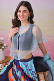 Sky Blue Satin Silk Flared Lehenga With Printed Work