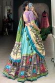 Sky Blue Silk Blend Lehenga With Printed Work For Diwali