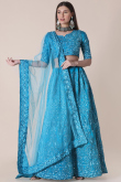 Sky Blue Taffeta Silk Embroidered Lehenga