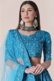 Sky Blue Taffeta Silk Embroidered Lehenga