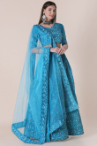 Sky Blue Taffeta Silk Embroidered Lehenga
