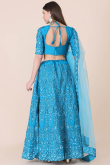 Sky Blue Taffeta Silk Embroidered Lehenga