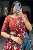 Sky Blue Tussar Silk Printed Flared Style Chaniya Choli