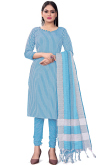 Sky Blue Weaved Thread Cotton Straight Cut Churidar Suit 