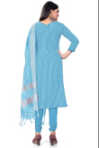 Sky Blue Weaved Thread Cotton Straight Cut Churidar Suit 