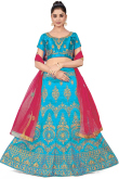 Sky Blue Zari Embroidered Silk Lehenga For Sangeet 