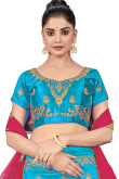 Sky Blue Zari Embroidered Silk Lehenga For Sangeet 