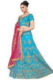 Sky Blue Zari Embroidered Silk Lehenga For Sangeet 