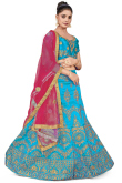 Sky Blue Zari Embroidered Silk Lehenga For Sangeet 