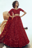Soft Net Bridal Lehenga Choli In Red Color