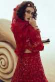 Soft Net Bridal Lehenga Choli In Red Color