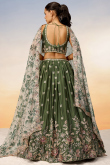Soft Silk Dori Embroidered Army Green Flared Style Lehenga