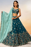 Soft Silk Dori Embroidered Peacock Blue Panelled Style Lehenga