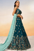 Soft Silk Dori Embroidered Peacock Blue Panelled Style Lehenga